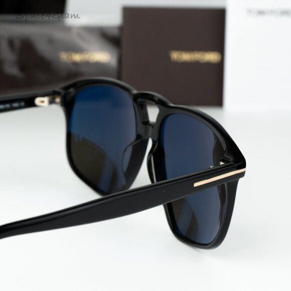 Tom Ford Men Sunglasses Shiny Black Smoke Pilot FT1000/S PIERRE 01A BRAND NEW - Picture 6 of 13